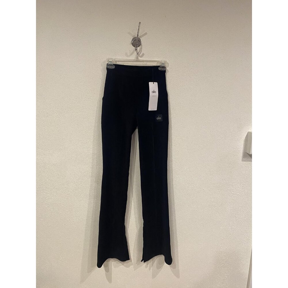 Alo Yoga Micro Corduroy Pants Womens XXS Black High Waist Winter Break Flare - Picture 2 of 4